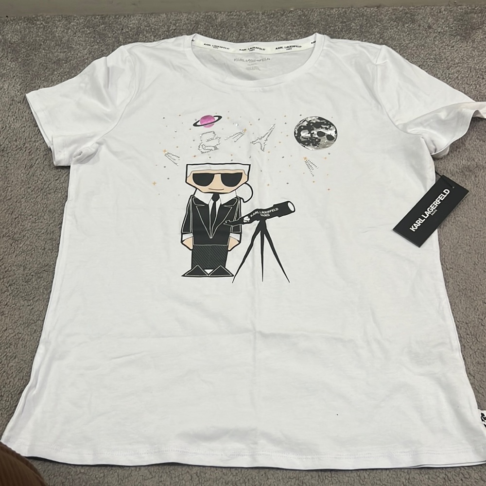 Karl Lagerfeld Paris Embellished Telescope Graphic T-Shirt